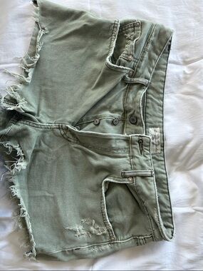 Free People Distressed Olive Denim Cutoff Shorts